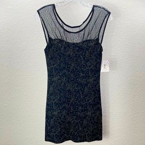 Black Mini Bodycon Dress Sexy Floral Mesh Cocktail Sequin Sleeveless Clubwear 25